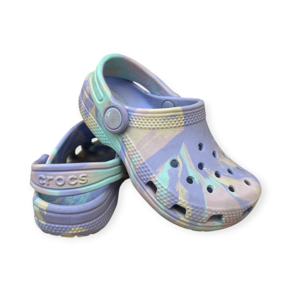 Crocs Kids Classic Clog Pastel Purple Blue Yellow Swirl Shoes C8